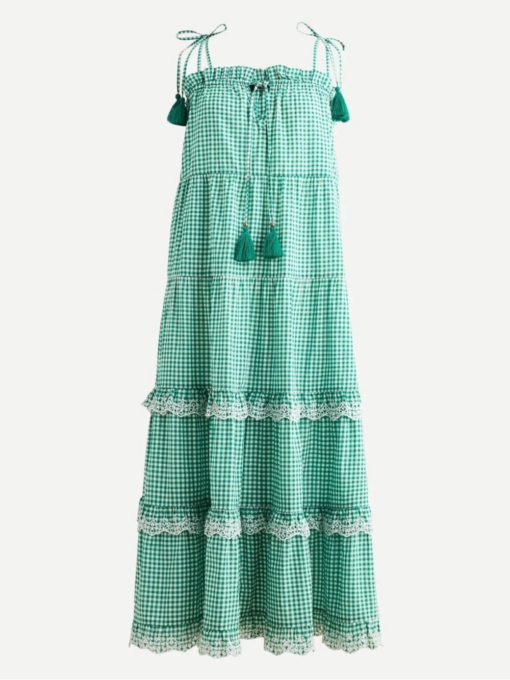 J. Crew Green Gingham Midi Dress